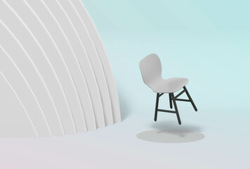 Modern Minimalist Floating Chair Concept on Minimalist Background- 3D Render. Abstract Furniture Illustration and Design.