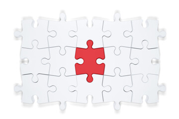 Fototapeta premium 3D illustration. Puzzle pieces. Red jigsaw piece. 3D Rendering