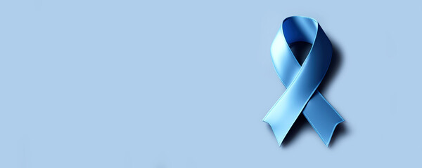 blue cancer awareness ribbon banner with copy space