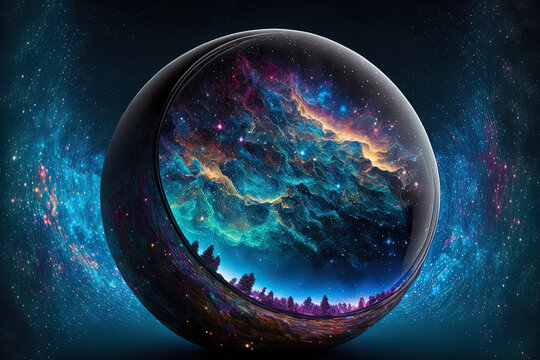 Projected spherical picture of the environment in space with nebulae and stars. Generative AI