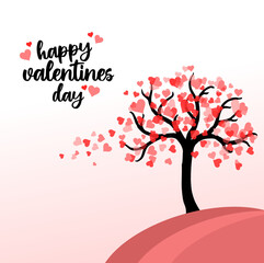 Happy valentines day and tree with hearts. 