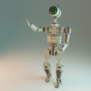 3d-illustration of white-gray robot android that look like a model of human isolated on gray background