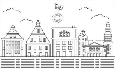 Riga skyline with line art style vector illustration. Modern city design vector. Arabic translate : Riga - obrazy, fototapety, plakaty