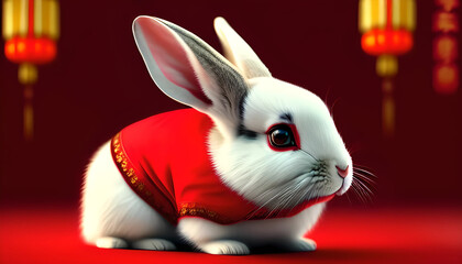 Obraz na płótnie Canvas A rabbit dressed in chinese outfit celebrating chinese new year. Generative Ai.