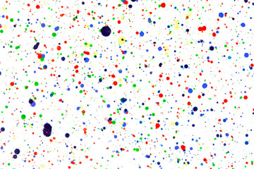 Paint splatters on bright material. Watercolor on white paper.