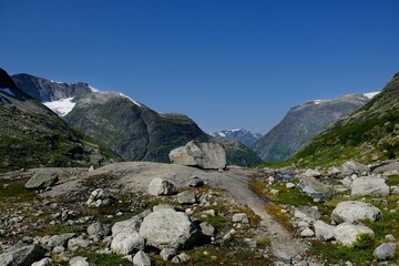 Fototapeta na wymiar Beautiful views in Jostedalsbreen National Park - during trekking to Jostedalsbreen Glacier, Norway