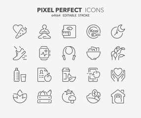 healthy lifestyle thin line icons