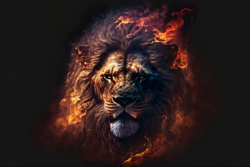 Animals with the power of blazing fire lion - obrazy, fototapety, plakaty