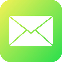Envelope vector icon. White email on green background, square mobile icon