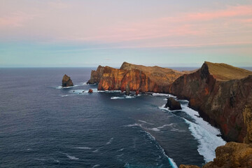 A beautiful picturesque sunset on the island of Madeira in the Atlantic Ocean.