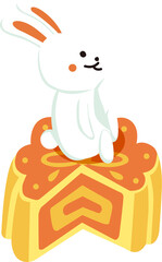 rabbit sit on the yellow moon cake
