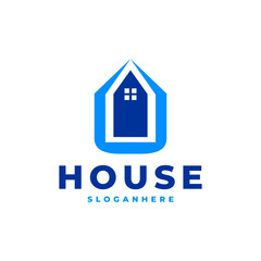 Blue house facade architect logo design vector template.