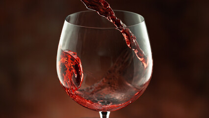 Naklejka na ściany i meble Pouring red wine into the glass, macro shot.