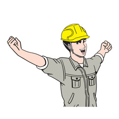 伸びをする日本人の工事現場員