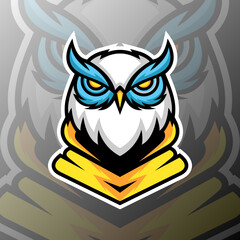 vector graphics illustration of a white owl in esport logo style. perfect for game team or product logo