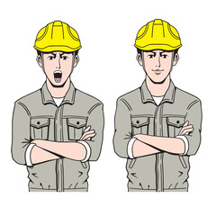 腕組みをする日本人の工事現場員