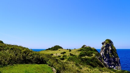 壱岐島のシンボルである猿岩の晴れた風景