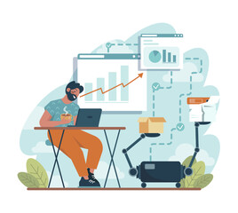 Robot concept. Artificial intelligence and human synergy. Robot for people