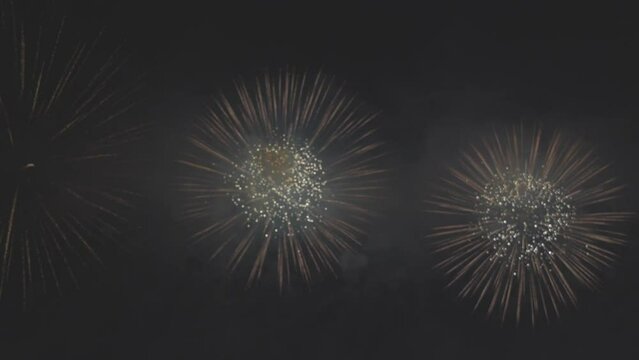 Colorful fireworks festival. Beautiful fireworks close-up view in slow motion. Real fireworks in the night sky shot with a telephoto lens. fireworks show. 120fps , ProRes 422, 10 bit ungraded C-LOG.