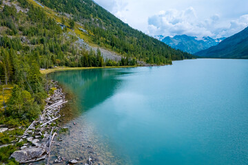 Naklejka premium Aerial Landscape summer day Multe lake in mountains Altai, top view