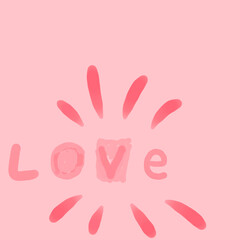 The word love with splash shape, pink tone color