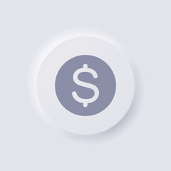 Coin icon, White Neumorphism soft UI Design for Web design, Application UI and more, Button, Vector.