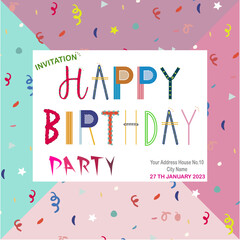 happy birthday card with balloons ribbons confetti