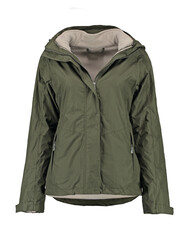 Khaki green jacket with a warm lining. Military style in clothes. Isolated image on a white...
