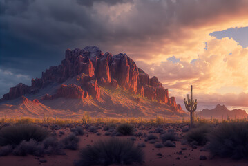 Superstition Mountains by generative AI - obrazy, fototapety, plakaty