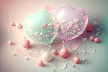 Pastel colors and hearth shaped balloons. 