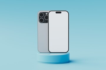Minimalistic isometric concept smartphone mockup on blue background. 3D Rendering