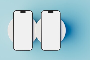 Minimalistic isometric concept smartphone mockup on blue background. 3D Rendering