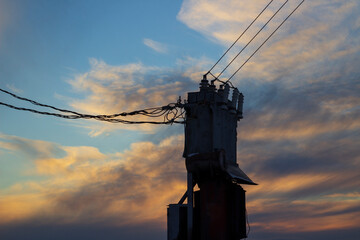 Transformer substation in sunset light