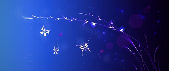 Grafik Design Webdesign Abstrakt mit fantasie Blumen und Schmetterlinge Blau
