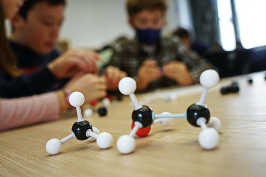 Methane and ethane, organic molecule, ball and stick representation, chemistry lab for kids