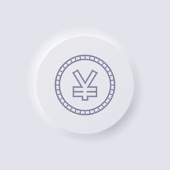 Japanese yen currency symbol coin icon, White Neumorphism soft UI Design for Web design, Application UI and more, Button, Vector.