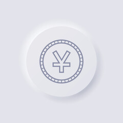 Chinese yuan currency symbol coin icon, White Neumorphism soft UI Design for Web design, Application UI and more, Button, Vector.