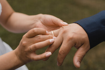 ceremony of exchanging wedding rings close-up