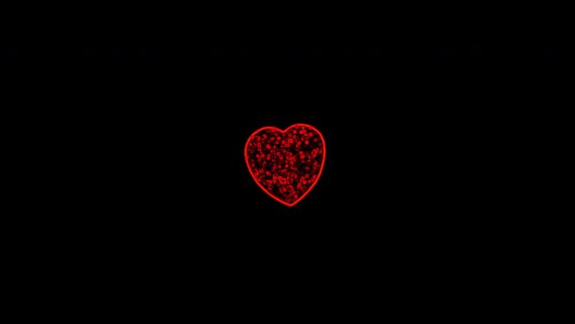 Many Red Hearts stop motion animation collide together in One beating heart for Valentine's day Greeting love video. 4K Romantic looped animation on black background for Valentine's day, St