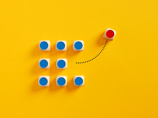 Unique, think different, individuality, standing out from the crowd. Leaving the team. Choosing a different path in business and life.