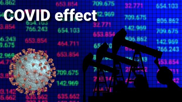 Covid Effect On Crued Oil Price Background Animation With Working Oil Pump. Covid Effect Animation.