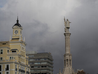 Columbus square with Monument to Christopher Columbus (Plaza de Colon) in Madrid