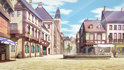 Anime background landscape wallpaper old village, old city, old street.