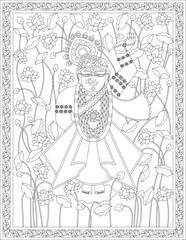 Shrinathji or Lord Krishna as a Pichwai folk painting, Indian folk art