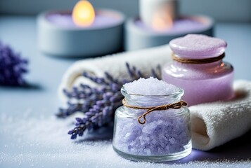 Obraz na płótnie Canvas Title: illustration of spa skin care product , Lavender scent salt