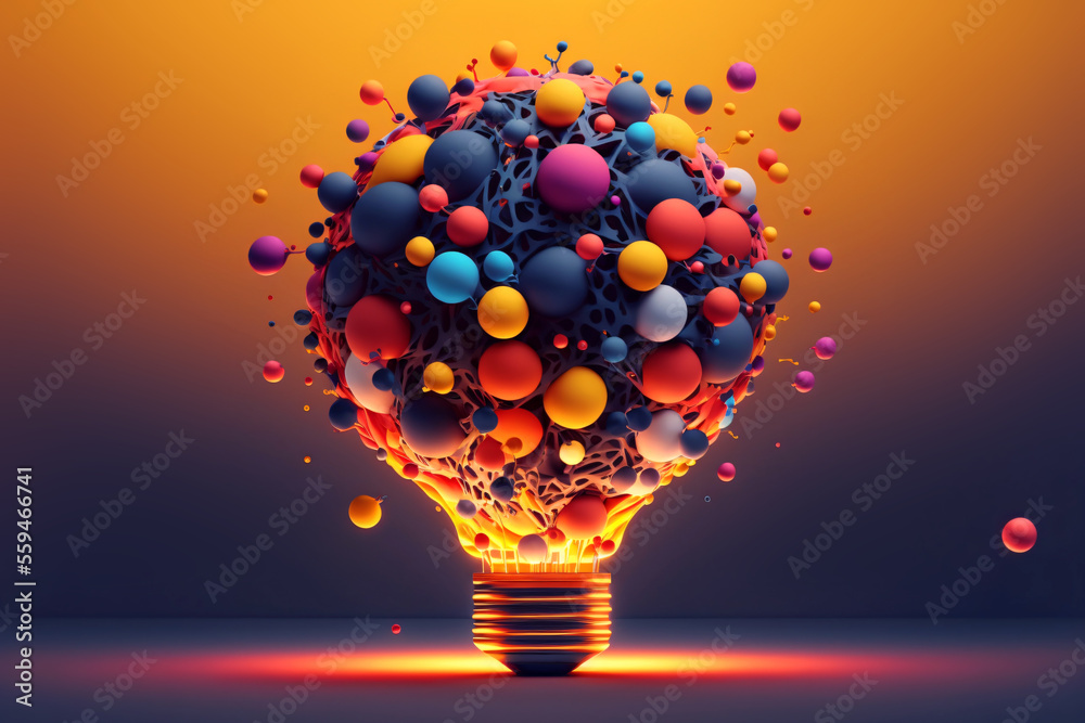 Canvas Prints a colorful glowing idea bulb lamp, visualization of brainstorming, bright idea and creative thinking