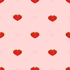 Endless pattern with hearts and heart shaped strawberries. Pink background with symbols of freshness, love and romance for Valentine's or Mother's Day.