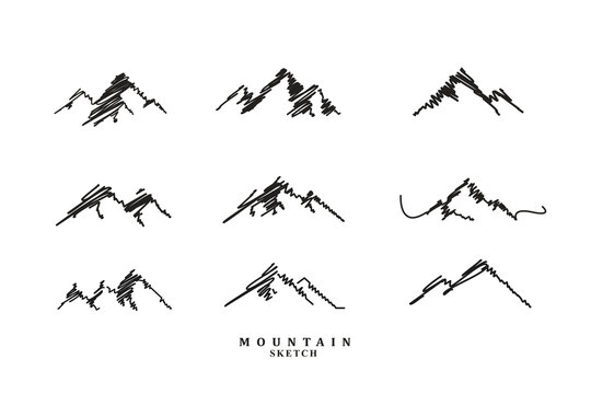 set of hand drawn mountain icons