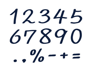 シンプルな手書きの数字セット　記号　割合　数値　フォント　フェルトペン