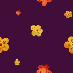 Flower red yellow orange violet seamless pattern